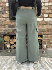 Sage Wide Leg Pull On Cargo Trousers