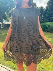 Khaki Broderie Floral Dress Brooke