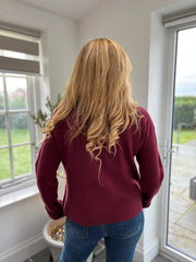 Wine Diamante Button High Neck Frankie