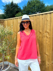 Coral Floral Mesh Bubble Cotton Top Robin