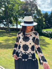 Black Flower Crochet Knit Lynn