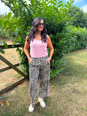 Pink Premium Leopard Pull on Wide Leg Trousers