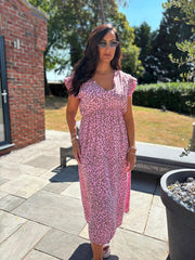 Pink Bubble Cotton Leopard Print Maxi Dress Tillie