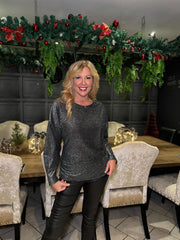 Silver Shimmer Gathered Brooch Top Natalie