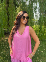 Candy Pink Textured Vest Top Kaylee