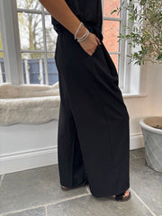 Black Tailored Wide Leg Pleat Trousers