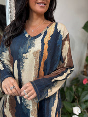 Navy Brushstroke Shimmer Top Trudie