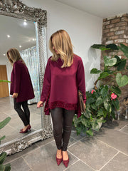 Wine Sequin Dipped Hem Sweat Top Lola