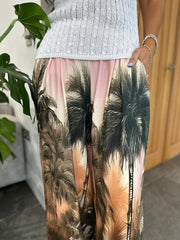 Pink Palm Tree Wide Leg Trousers Maya