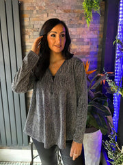 Silver Sparkle Diamante Zip Top Cassie