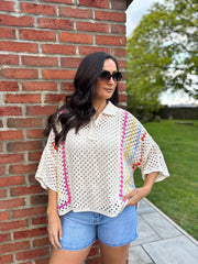 Stone Crochet Collared Knit Bonnie