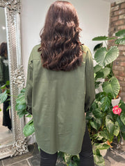 Khaki Diamante Flower Shirt Kristie