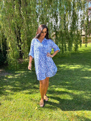 Blue Floral Paisley Longline Shirt Lucinda