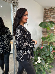 Black Swirl Button Knit Brenda