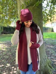 Wine Ribbed Three Piece Scarf Set