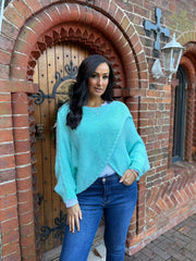 Aqua Knitted Wrap Jumper Nell