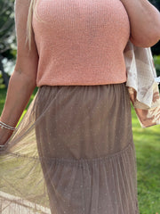 Camel Tiered Mesh Tulle Skirt