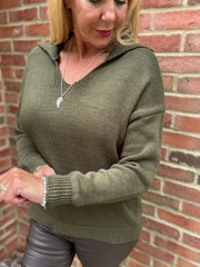 Khaki Open Collar Jumper Rhea