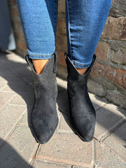 Black Weaved Panel Western Boots