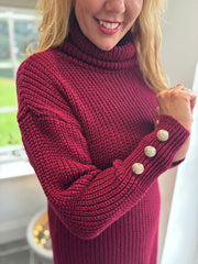 Wine Button Detail Knit Dress Harley