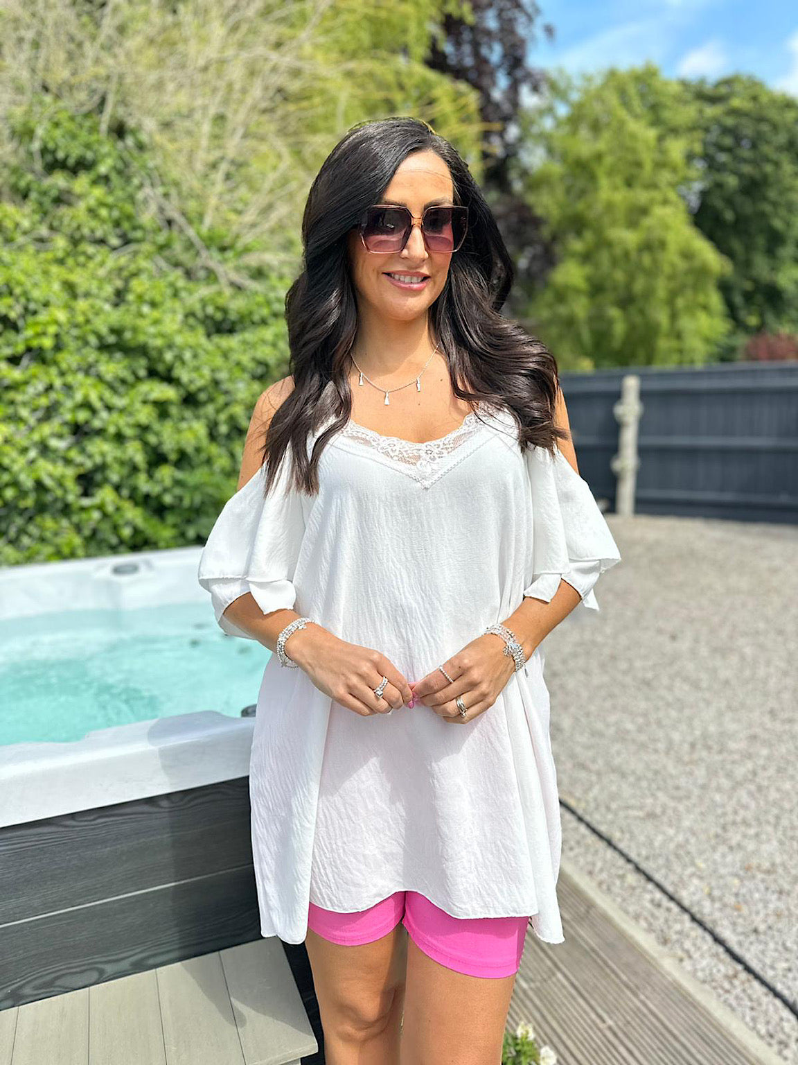 White lace cold shoulder top discount