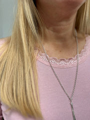 Pink Ribbed Lace Trim Top Madeline