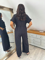 Black Wide Leg Collared Jumpsuit Carrie