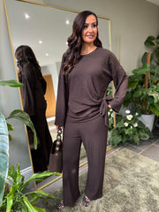 Chocolate Textured Trousers Set Liora