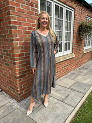 Denim Blue Pattern Stripe Shimmer Dress Freya