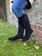 Black Faux Suede Knee High Boots