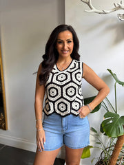Black Crochet Patterned Tank Top Phoebe
