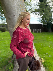 Red Crochet Hem Floral Top Ellis