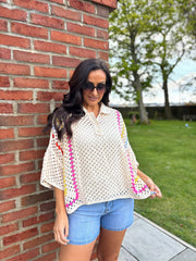 Stone Crochet Collared Knit Bonnie