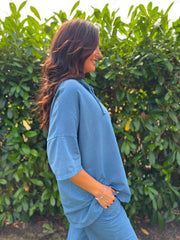 Denim Crochet Hooded Top Clarice