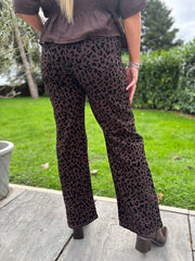 Chocolate Leopard Wide Leg Jeans