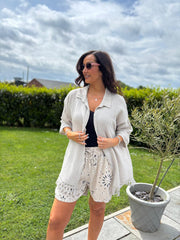Stone Bubble Cotton Crochet Hem Blouse Jo