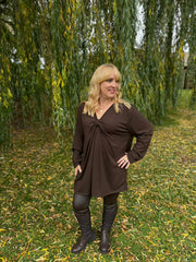 Chocolate Gathered V Neck Top Elsie