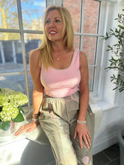 Pink Gold Trim Ribbed Vest Maria