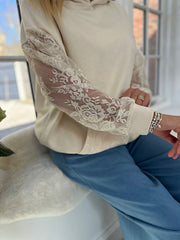 Cream Luxury Lace Mesh Hoodie Adalynn