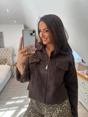 Chocolate Boucle Zip Jacket Estella