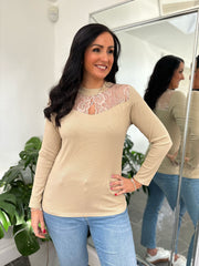Stone Lace Ribbed Top Francesca