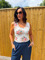 White Vintage Floral Ruffle Vest Yasmin