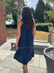 Navy Bubble Cotton Dress Athena