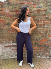 Navy Seam Front Pull On Comfort Trousers