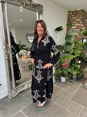 Black Gold Embroidery Shirt Dress River