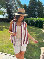 Wine Striped Sleeveless Blouse Lola