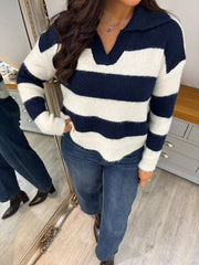 Navy Stripe Collared Knit Anita