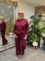 Wine Diamante Seam Front Trousers Nina