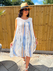 Light Blue Brushed Stripe Panel Dress Jodie