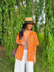 Orange Bubble Cotton Paisley Short Sleeve Shirt Jackie